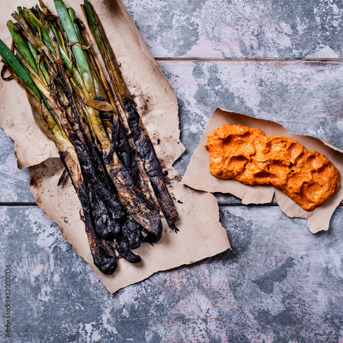 calcots, sweet onions typical of Catalonia, Spain photo