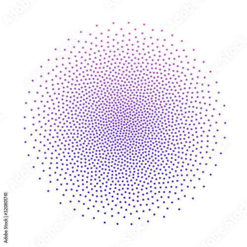 Round dots frame . Frame made of blue and pink spots or dots . Circle shape. Shades of violet abstract background