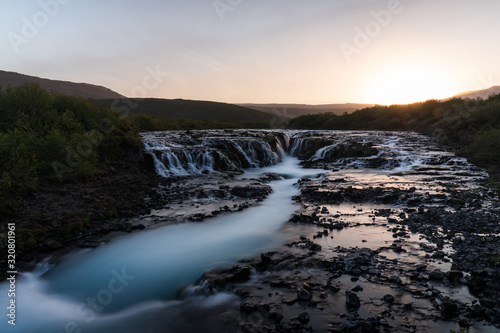 Fototapeta Naklejka Na Ścianę i Meble -  Long exposure of Bruarfoss waterfall before sunset Iceland