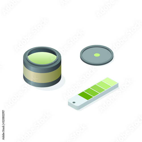 Vector isometric paint can and color palette