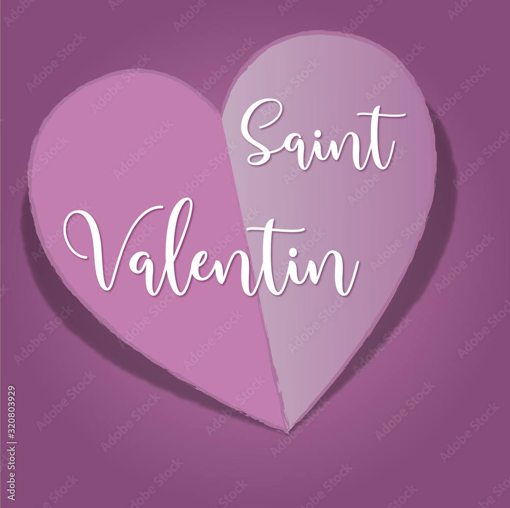  carte ou bandeau saint valentin mauve et violet coeur