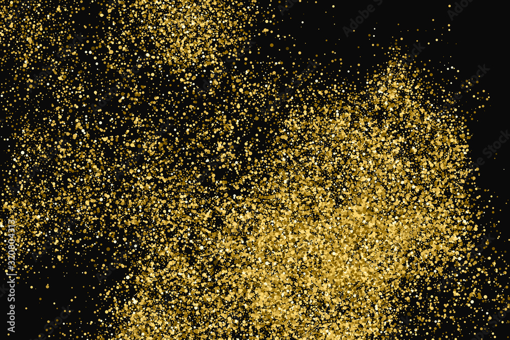 Round Gold Glitter Texture Isolated On Black. Amber Particles Color. Celebratory Background. Golden Explosion Of Confetti. Vector Illustration, Eps 10.