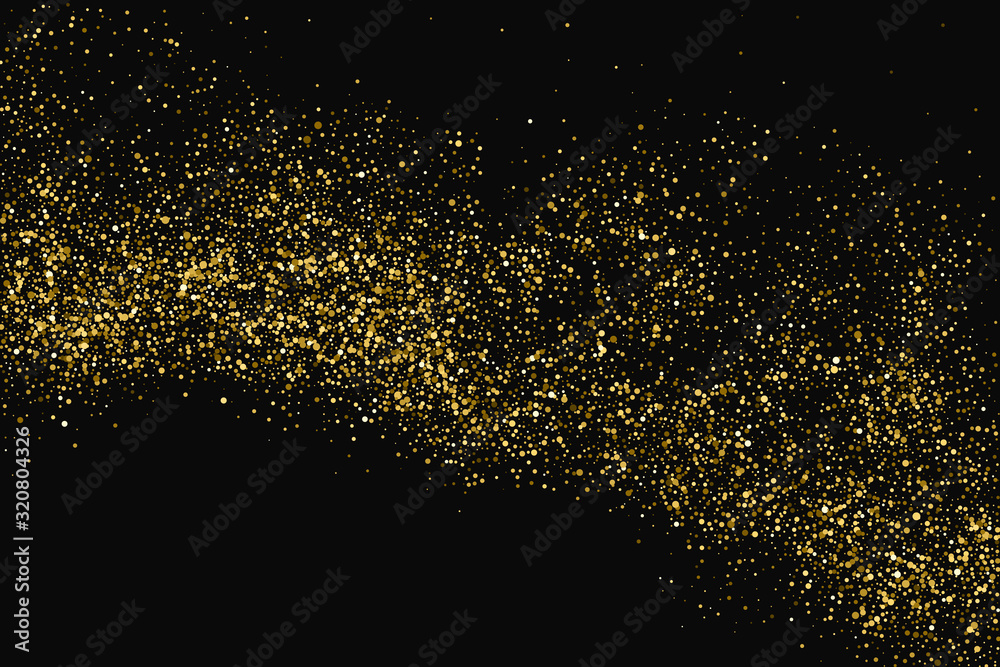 Round Gold Glitter Texture Isolated On Black. Amber Particles Color. Celebratory Background. Golden Explosion Of Confetti. Vector Illustration, Eps 10.