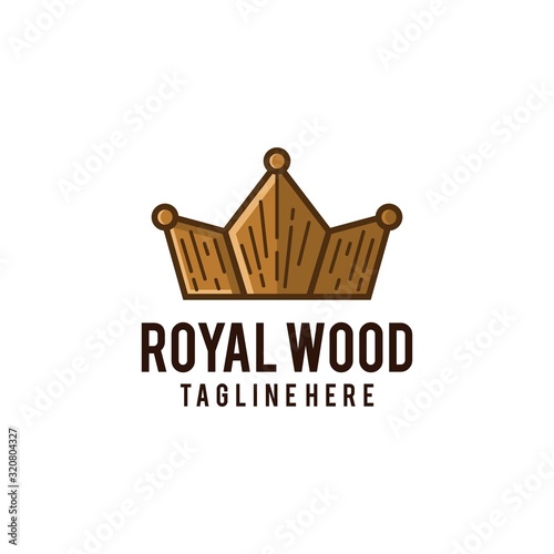 royal wood logo design. wood and crown vector illustration for wood craft and furniture company graphic template