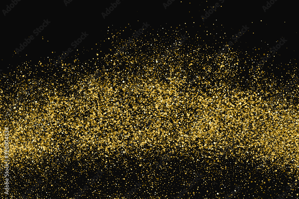 Round Gold Glitter Texture Isolated On Black. Amber Particles Color. Celebratory Background. Golden Explosion Of Confetti. Vector Illustration, Eps 10.