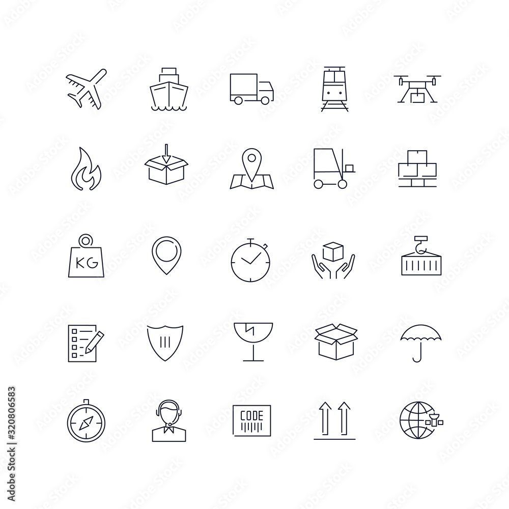 Line icons set. Shipping pack. Vector illustration