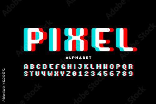 Pixel style font, alphabet letters and numbers