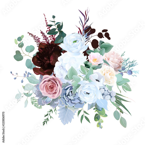Elegant floral vector bouquet with burgundy red peony