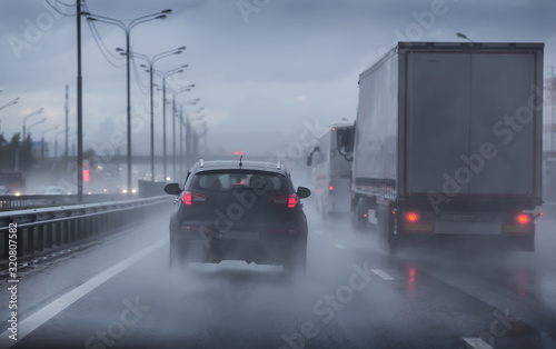 Driving on a wet highway