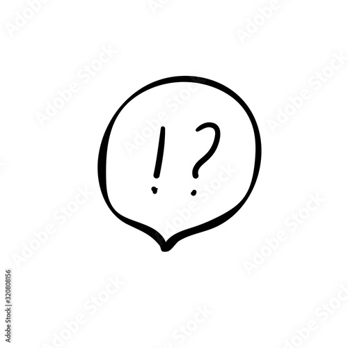 Exclamation mark and question mark sign icon. Speech bubble symbol on white background Vector illustration. Hand drawn