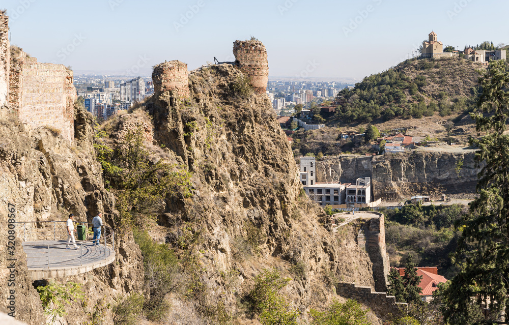 View from the Narikhala Hill to the Narikhala fortress in old part of Tbilisi city in Georgia