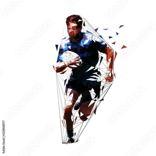 Rugby player running with ball, low polygonal isolated vector illustration