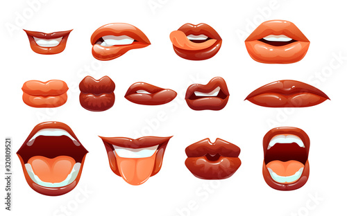 Red lips female, sexy woman's lips with differents emotions