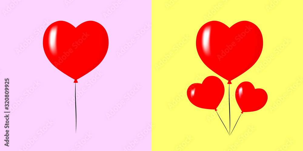 Set Balloon icons, Valentines day symbol design template, heart form, vector illustration
