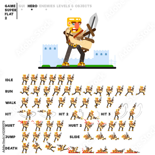 Animation of a warrior with a sword for creating a video game