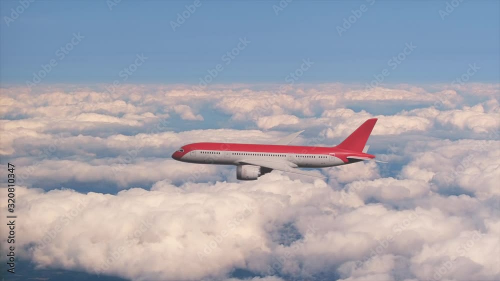 Following an airplane flying at high altitude turns right side view