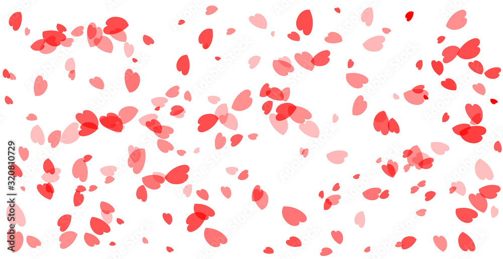 Many Falling Red Heart Isolated On White Background. Bokeh. Vector