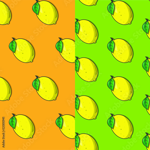 Patrón de limones con fondo verde y patrón de limones con fondo naranja