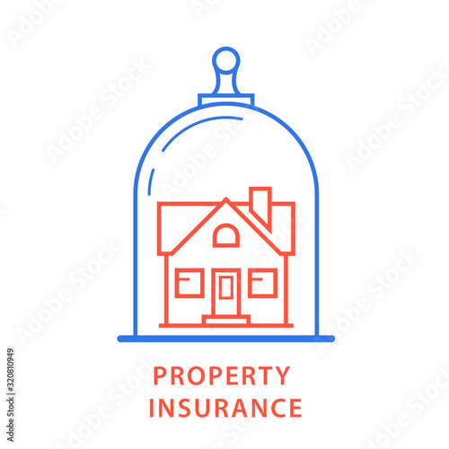 Property insurance icon - house under glass dome, insurance protection