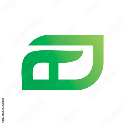 nature green line letter t d logo design