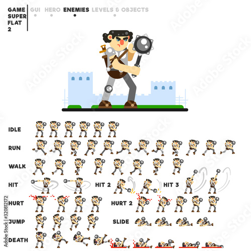 Animation of an armored warrior with a mace for creating a video game