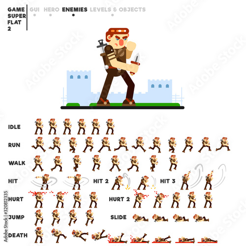 Animation of a warrior with a knife for creating a video game