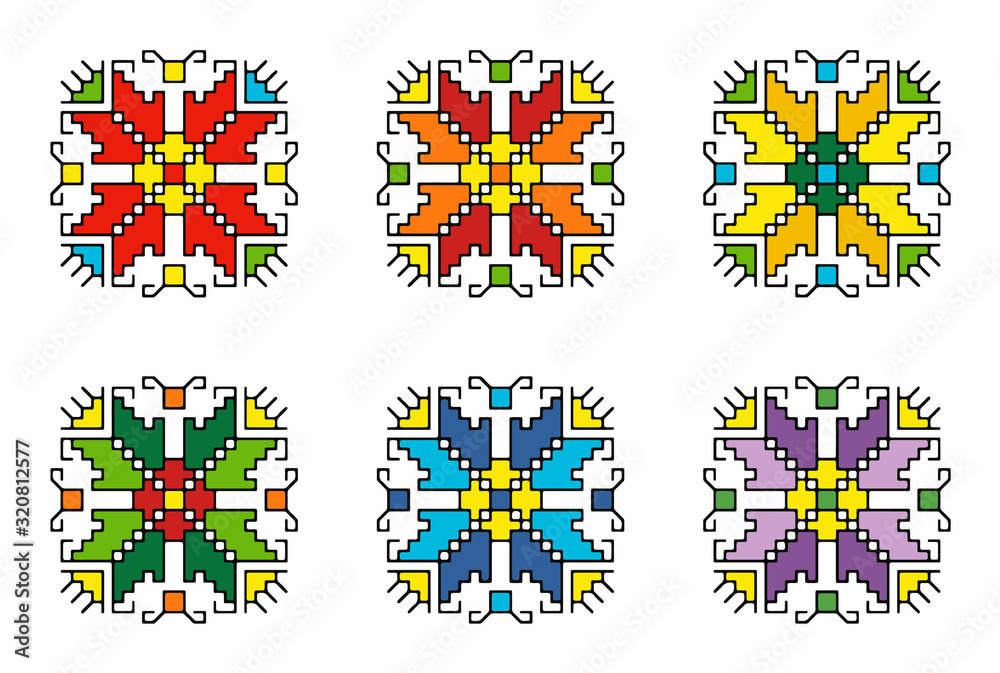 Obraz premium Bulgarian-folk-motif-shevitsa-set-of-6-colors-elements-pattern-0