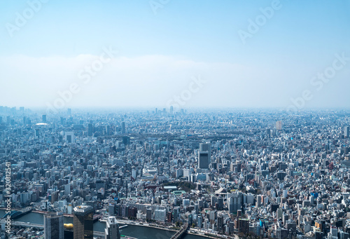 Asia business concept for real estate and corporate construction - panoramic urban city skyline aerial view under sky in tokyo  Japan