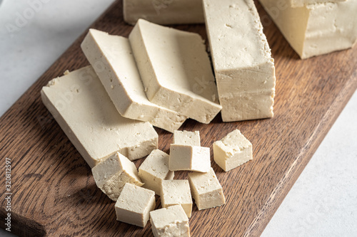 Tablou pe pânză soy cheese tofu diced on a cutting board