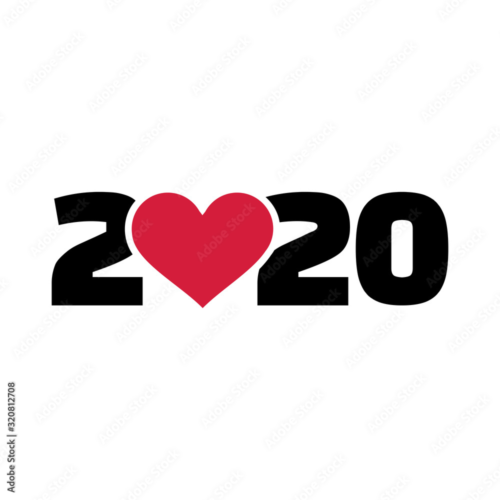 Year 2020 with red heart