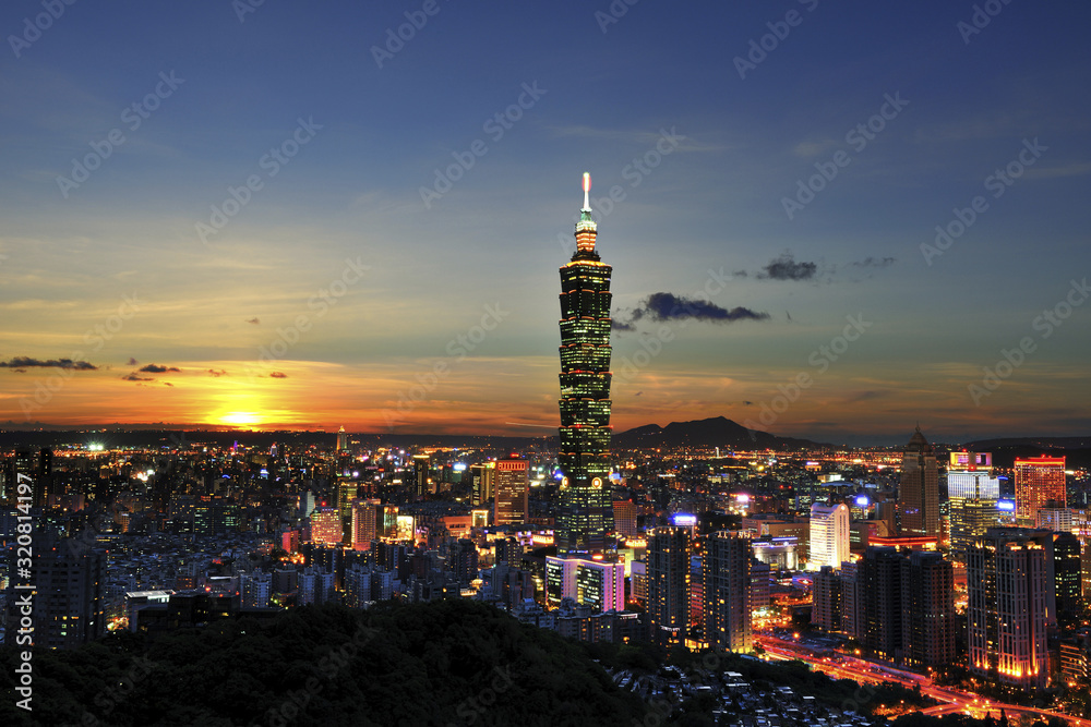 Taipei 101 at the sunset in Taipei