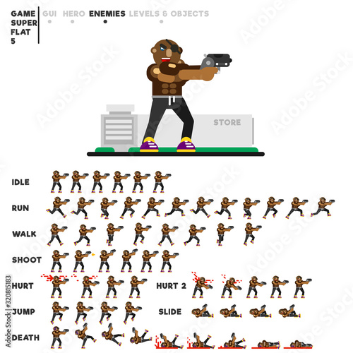 Animation of a sporty guy with a pistol for creating a video game