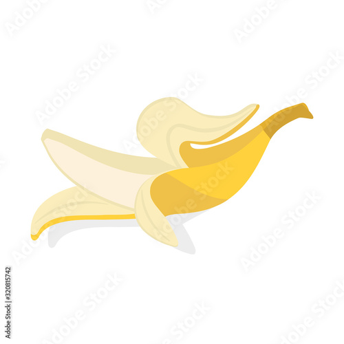 Natural tasty banana. Health web page design element. Cartoon style. Can be used as emblem, logo, web print, sticker. Vector illustration.