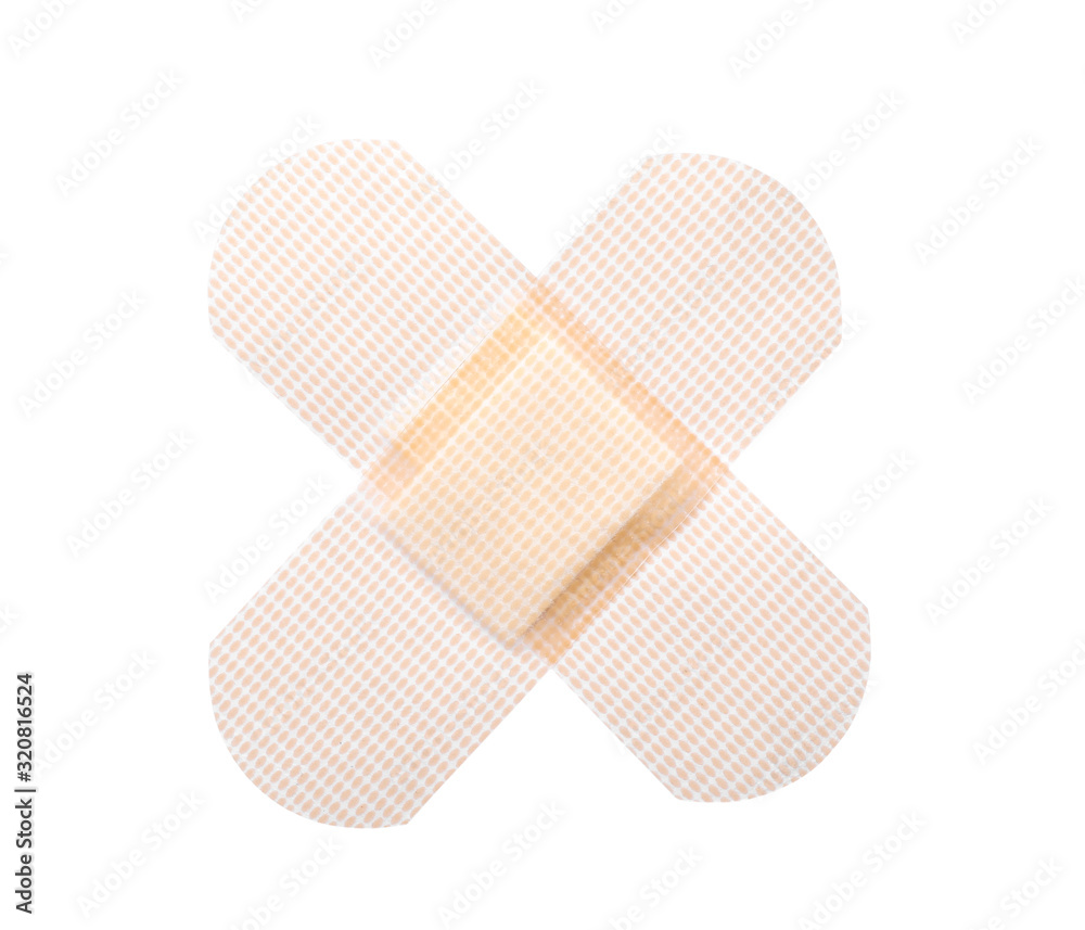 Medical sticking plasters isolated on white. First aid item Medical sticking plasters isolated on white. First aid item