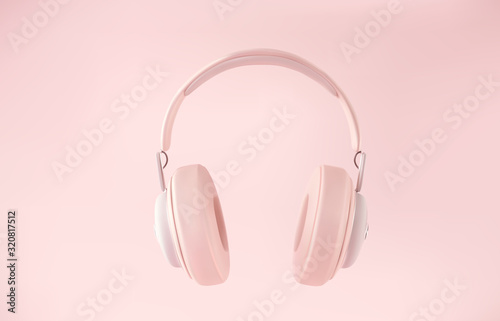 Vector modern wireless 3D headphones on pastel color background.