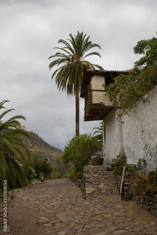 historic streets of the city of Icod de los Vinos on the canary island of Tenerife in Spain on a warm summer cloudy day