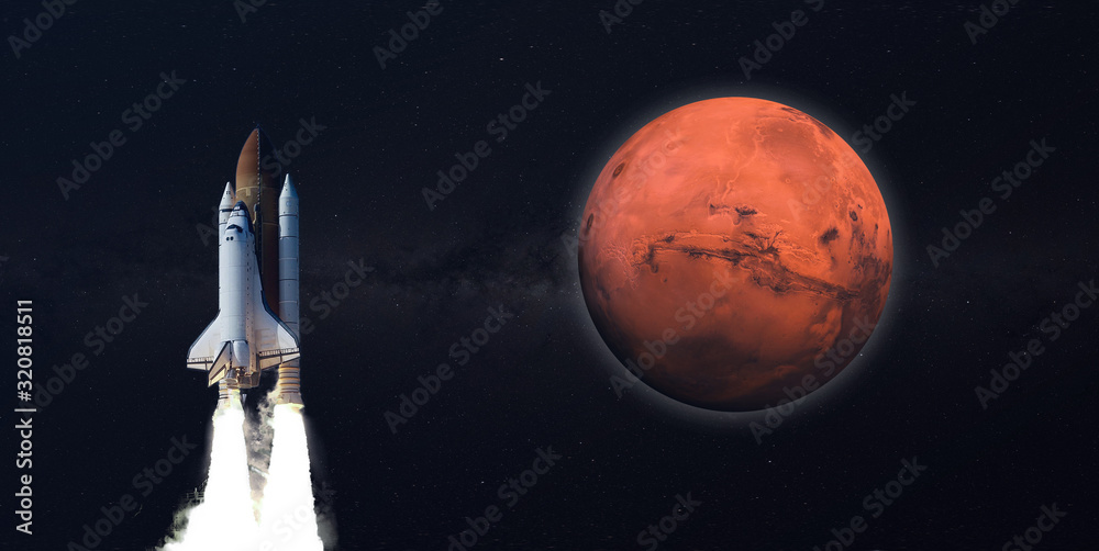 human fly to the planet mars in shuttle rocket, the international space mission elements of this image furnished by nasa - obrazy, fototapety, plakaty 