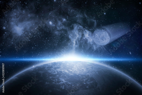 Fototapeta Naklejka Na Ścianę i Meble -  the asteroid or meteor fly to the earth, a future disaster, creative fantasy science art elements of this image furnished by nasa