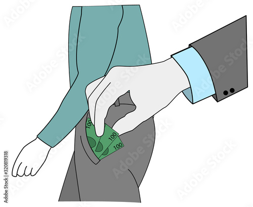 money is taken from a person’s pocket. steal money. vector illustration.