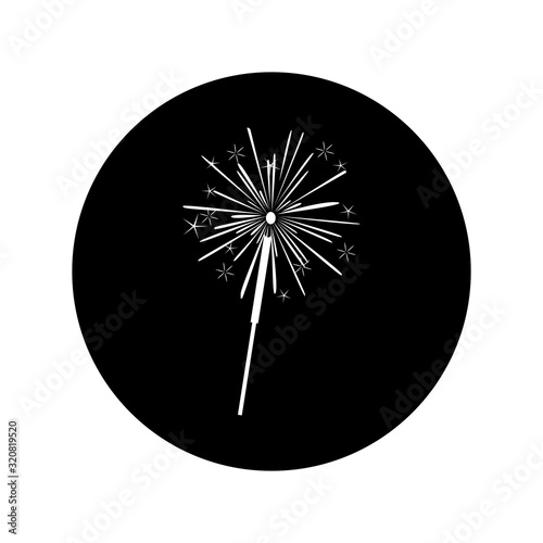 Sparkler. Vector illustration in the form of a round black and white icon for websites.