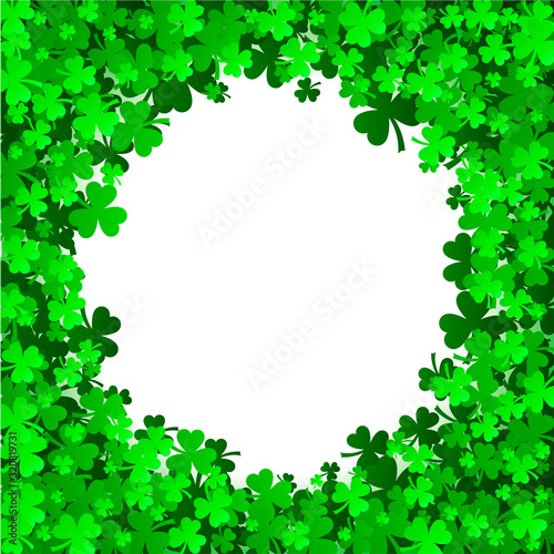 St. Patrick's Day background with green leaf clovers on white background. Vector Illustration