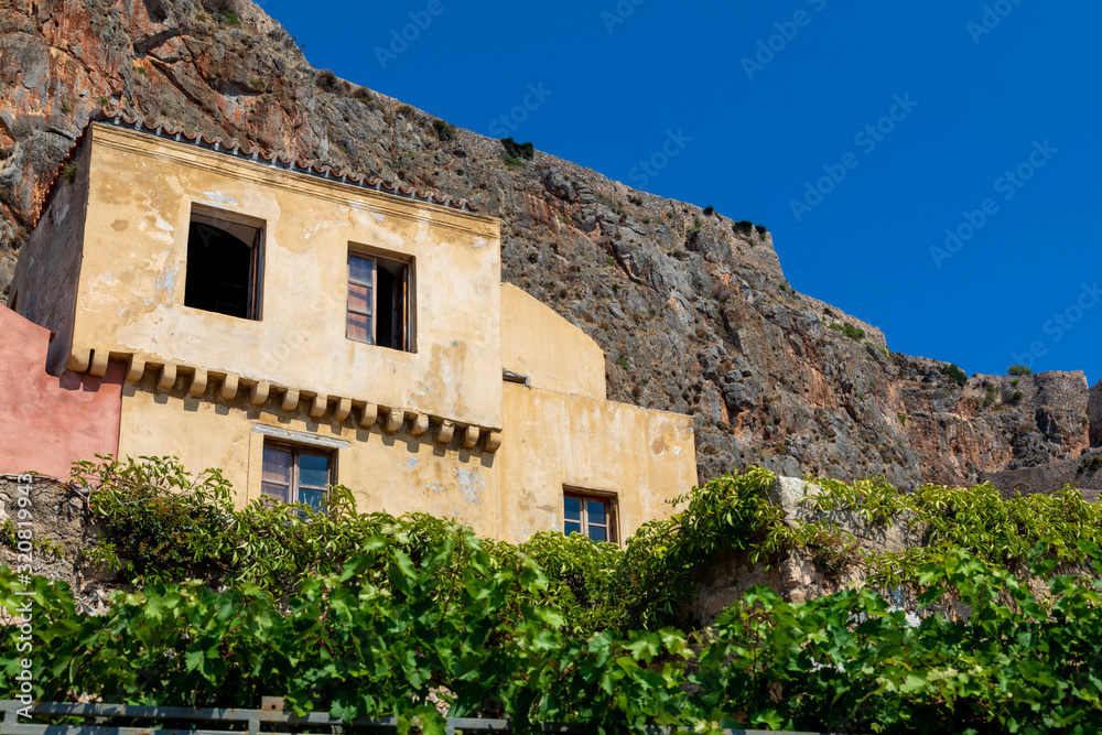 View of the old town of Monemvasia in Lakonia of Peloponnese, Greece.