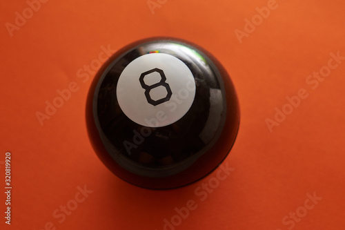 The ball of predictions figure eight on an orange background
