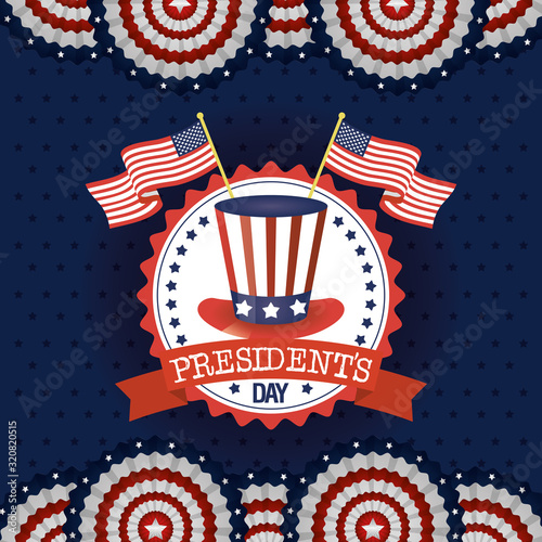 presidents day poster with usa tophat and flags