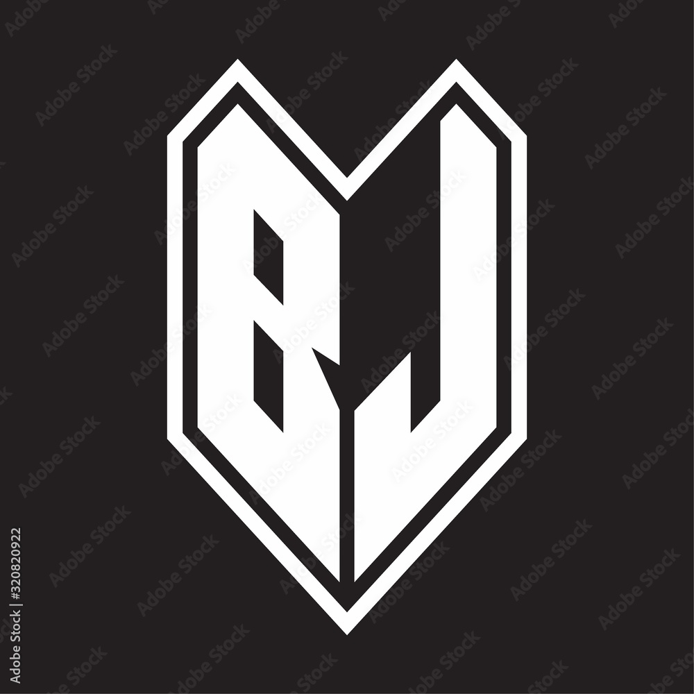 BJ Logo monogram with emblem line style isolated on black background BJ Logo monogram with emblem line style isolated on black background