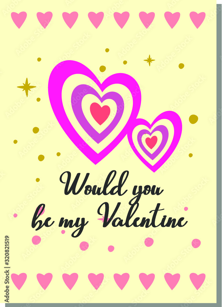 Valentine's day greeting cards with hand written greeting lettering and decorative textured brush strokes on background. Happy Valentine's day, Love you words, love in a card concept