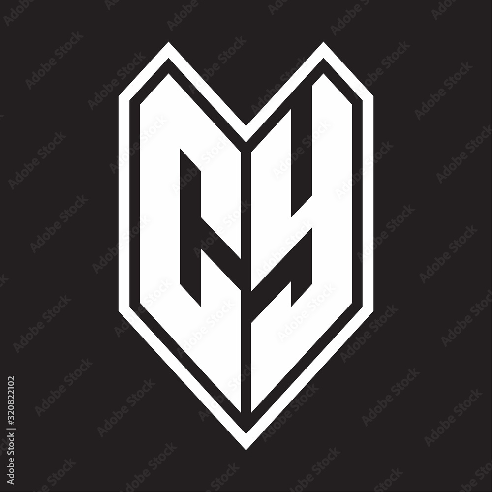 CY Logo monogram with emblem line style isolated on black background CY Logo monogram with emblem line style isolated on black background