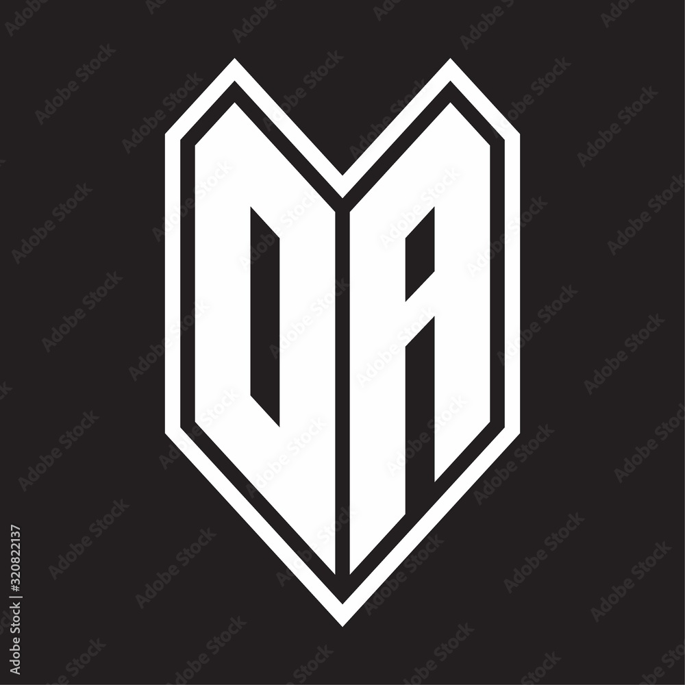 DA Logo monogram with emblem line style isolated on black background DA Logo monogram with emblem line style isolated on black background