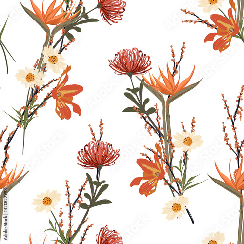 Botanical and meadow florals ,Blooming garden flower ,seamless pattern vector EPS10 ,Design for fashion ,fabric,web,wallpaper and all prints