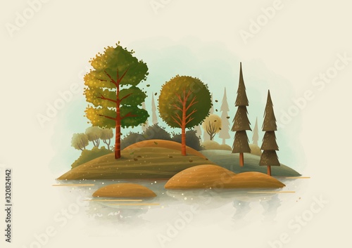 Herbstlandschaft mit Bäumen am Wasser